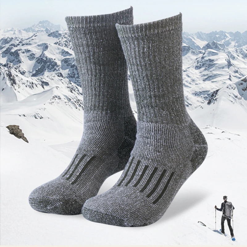 Wool Hiking Sock - ถุงเท้าเดินป่าขนแกะเมอริโนสำหรับผู้ชาย ถุงเท้าสกีขนแกะเมอริโน 80% ถุงเท้าข้อสูงแบบหนาสำหรับฤดูหนาว ถุงเท้าเดินป่าสำหรับผู้ชาย ให้ความอบอุ่น