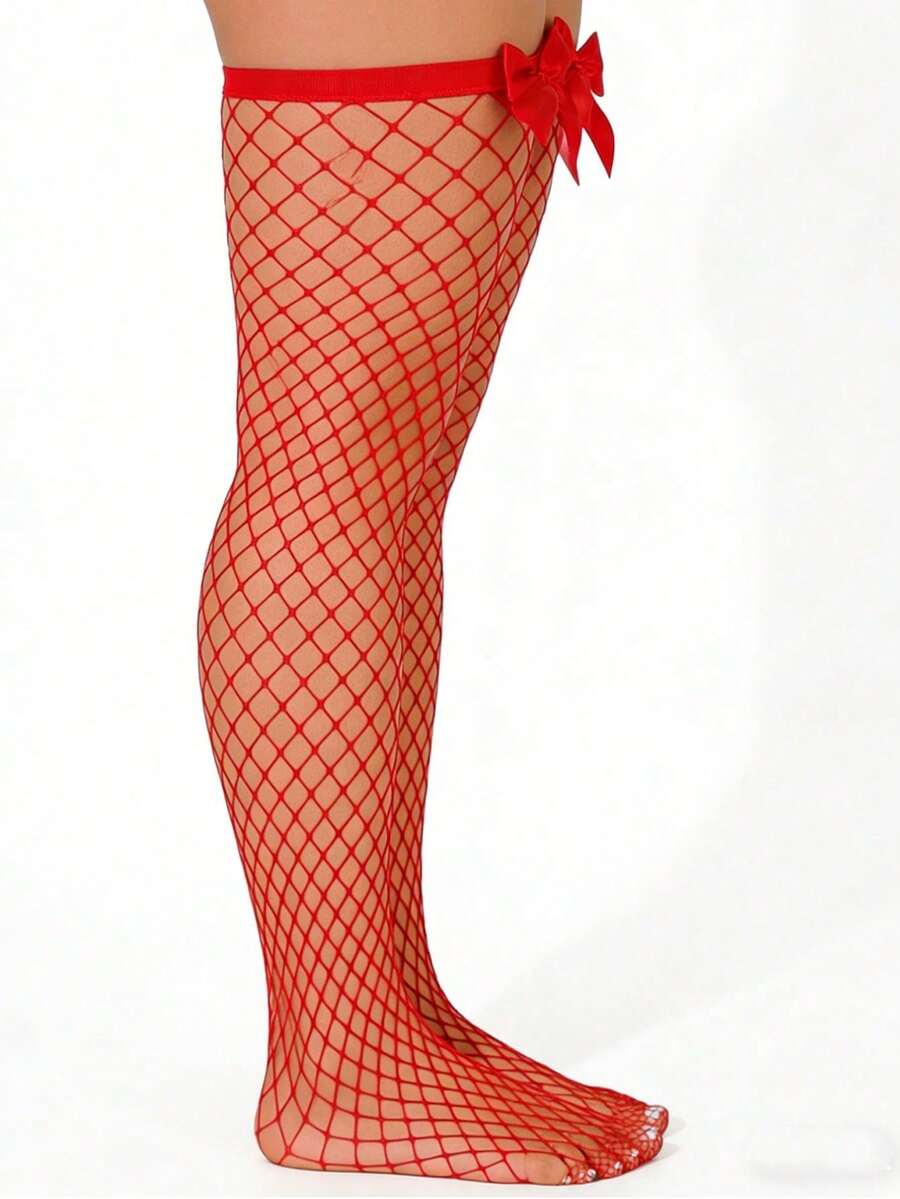 ถุงน่องตาข่ายประดับโบว์เหนือเข - Fishnet Stocking Women บทวิจารณ์และราคา